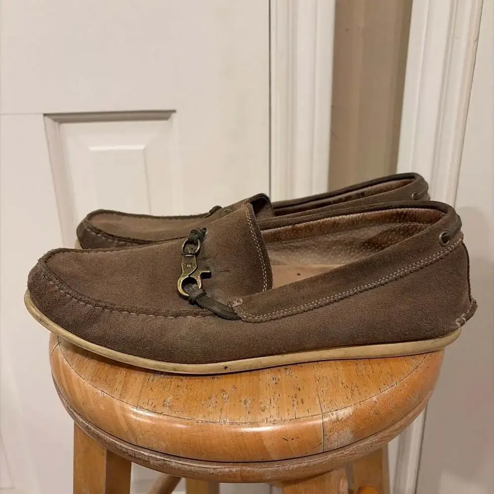 John Varvatos Star USA Boater Dog Clip Moccasin Shoe Brown Suede